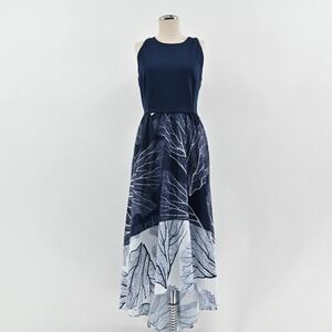 Hutch Atlana 2fer Maxi Dress Womens Size L Navy Blue Coral Sleeveless High Low